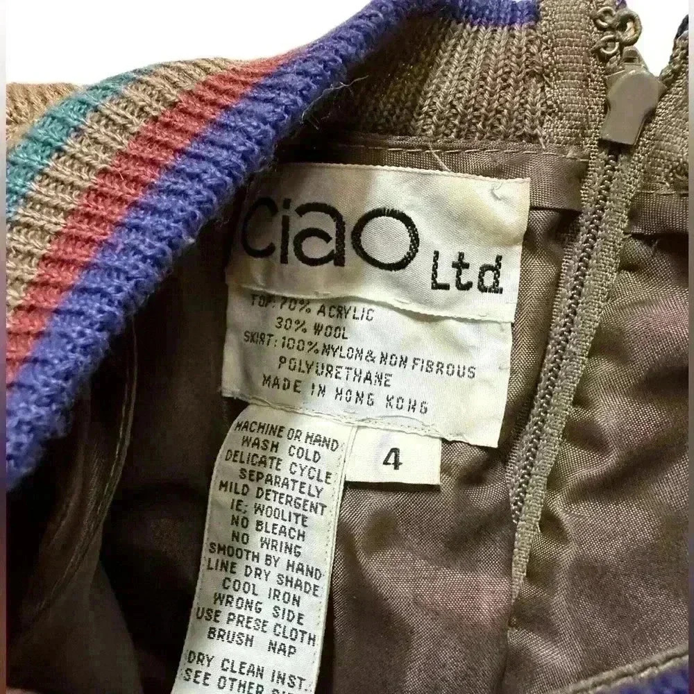 Vintage Ciao Ltd Plaid Sweater Gray Taupe Suede Dress Jacket 2 Piece Set Size 4 - Picture 12 of 16
